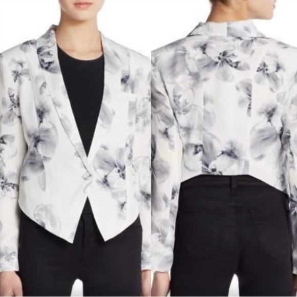 HAUTE HIPPIE White Printed Moto Blazer Jacket Size 0 Boho Silk Blend - Picture 2 of 8